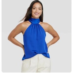 A new day large blue halter tie back top